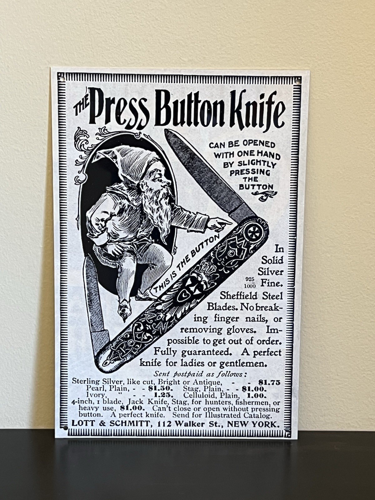 Press Button  Knives  Vintage Style Metal Sign Advertising