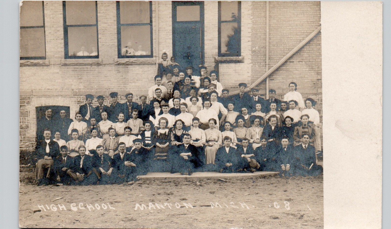 HIGH SCHOOL STUDENTS manton, mi c1910 postcard michigan real photo rppc class