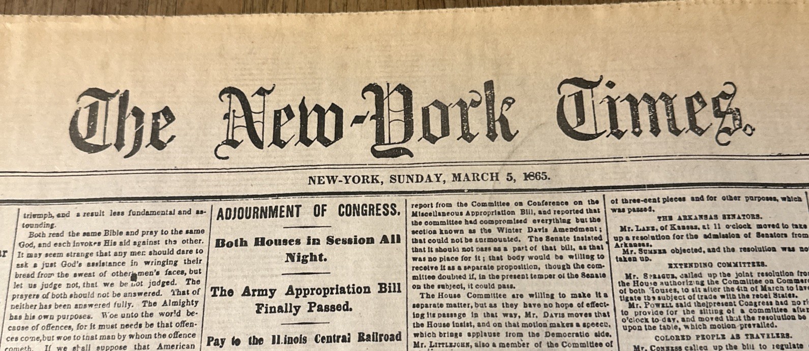 The New York Times Newspaper Sunday, March 5, 1865