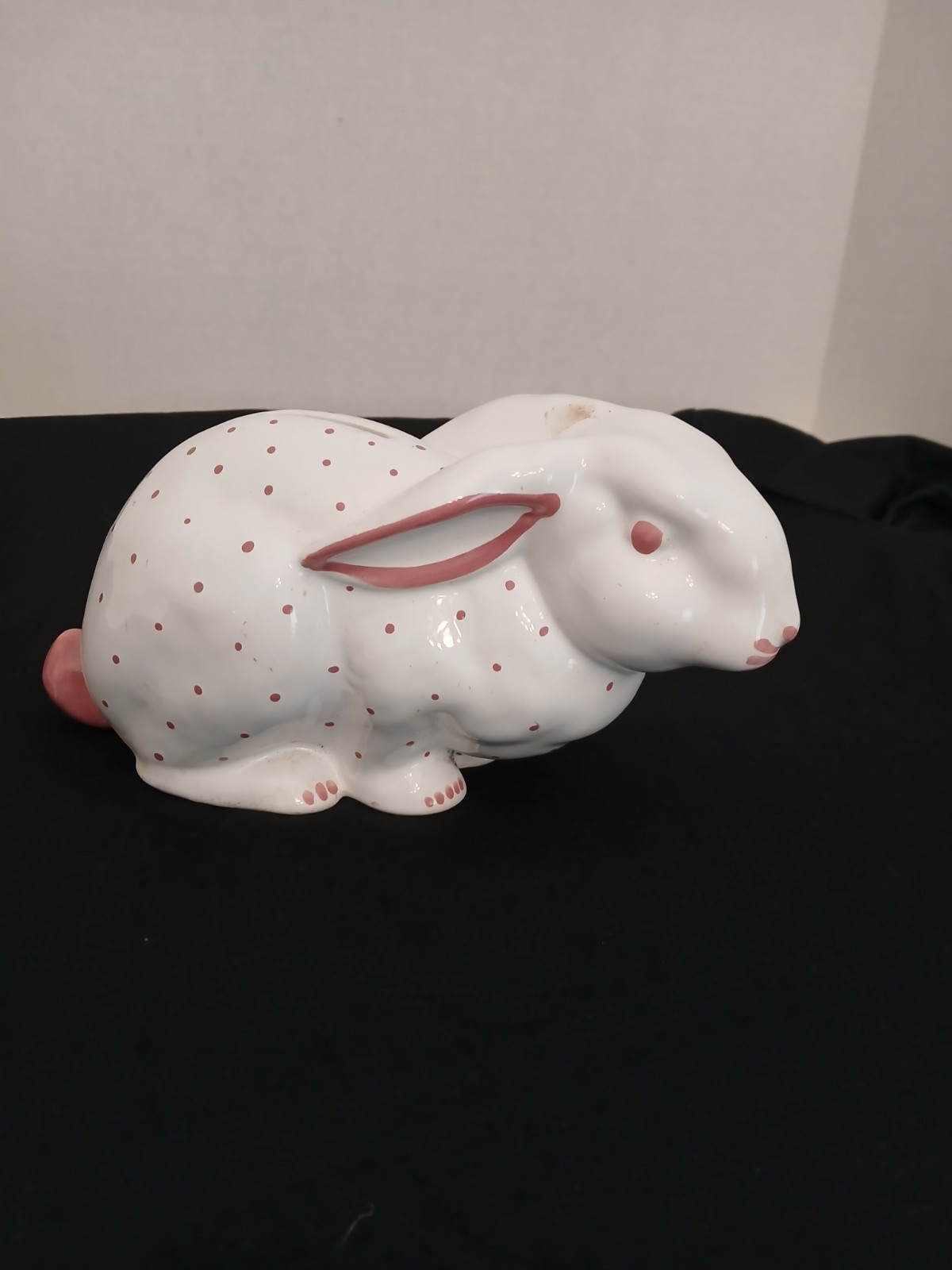 Vintage Tiffany & Co. Ceramic Bunny Bank Pink Polka Dots Bunny Rabbit Piggy Bank