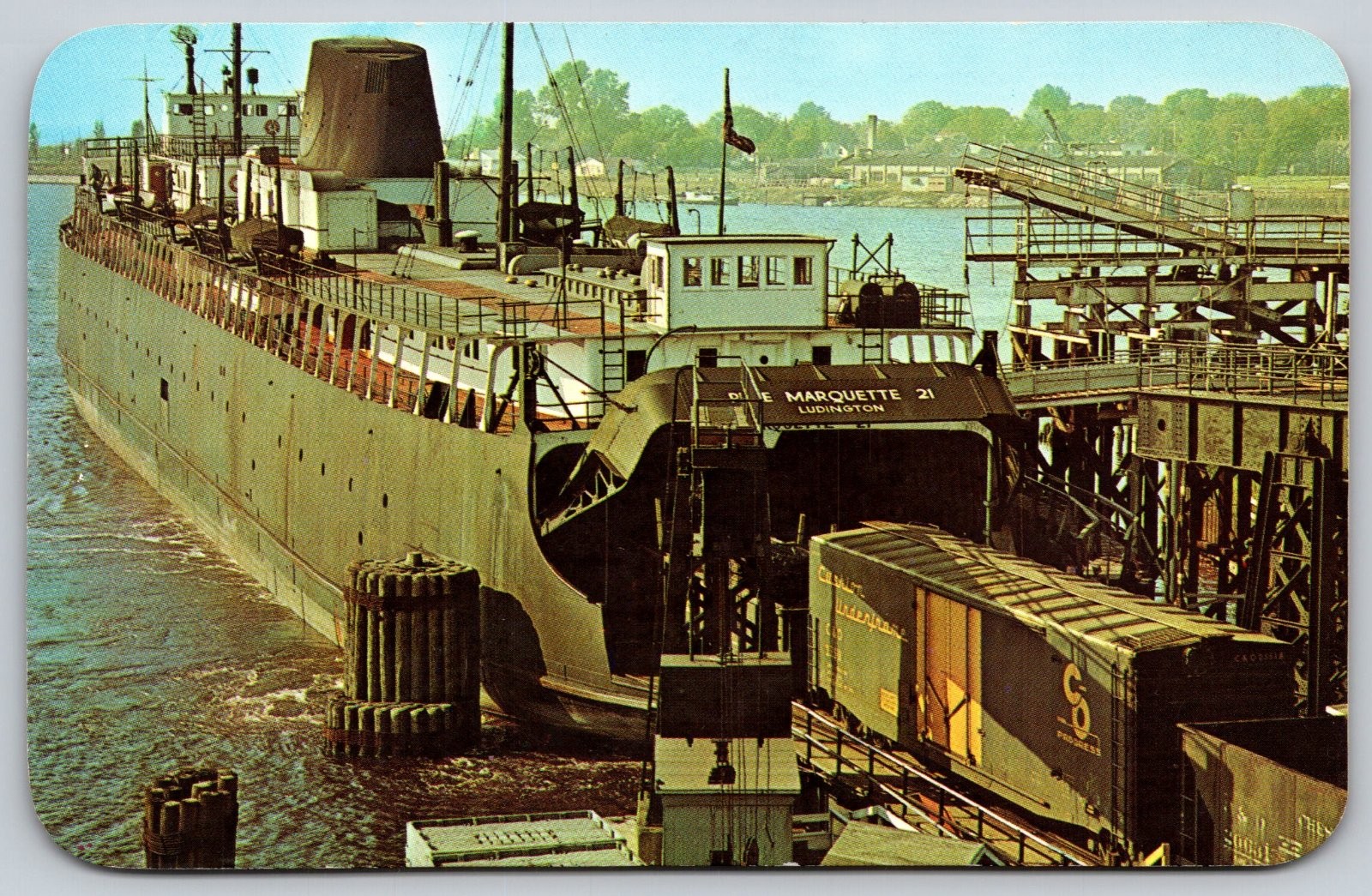 Ludington Michigan Car Ferry Pere Marquette 21 Rail Car Dock Postcard PC352