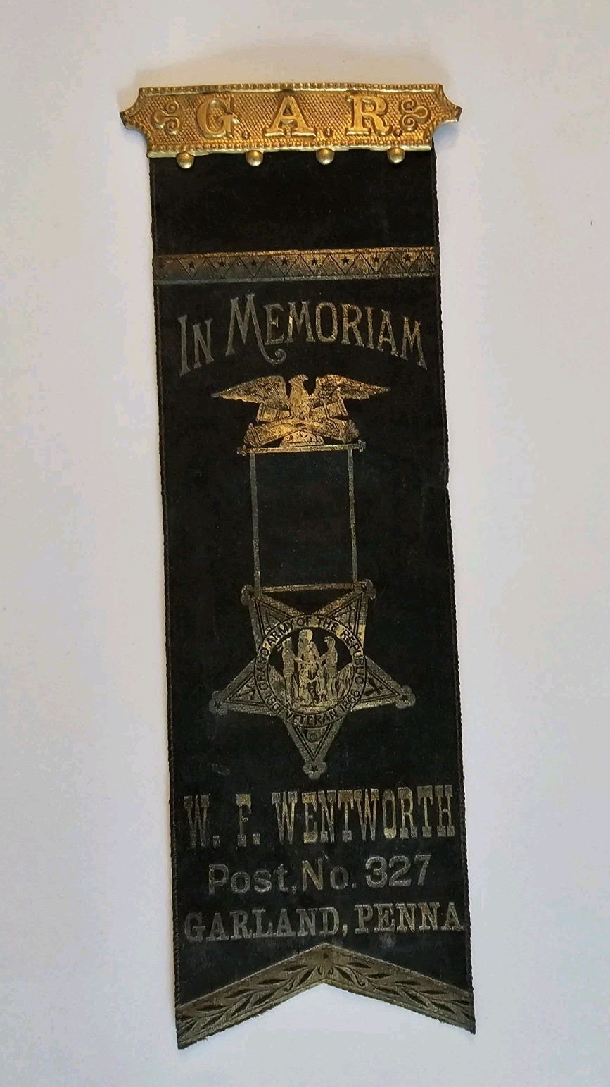 G.A.R. W.F. Wentworth Post No 327 Garland, PA Antique Memorial Ribbon