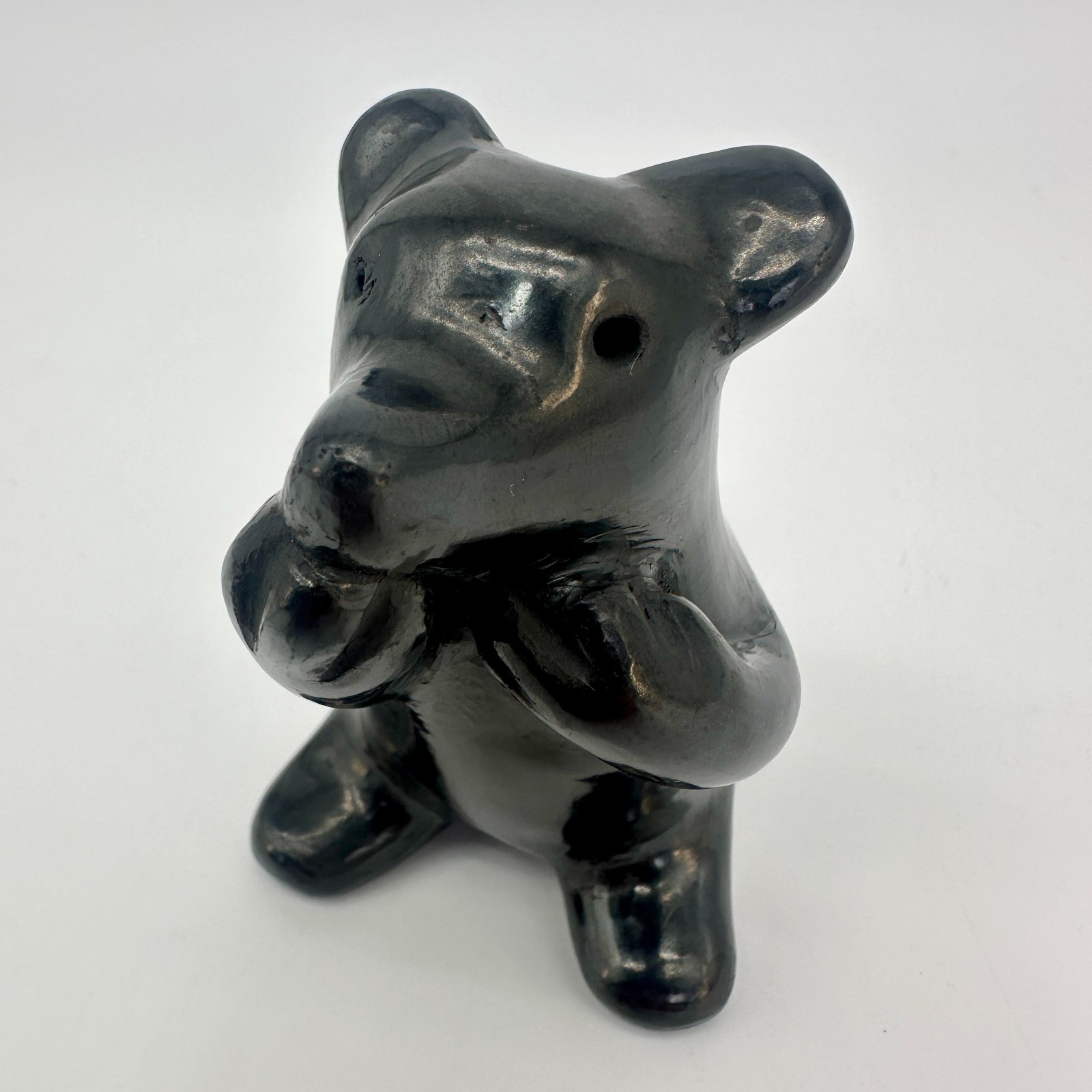 JULIA MARTINEZ Santa Clara Pueblo Blackware Bear Figurine Signed 3.5