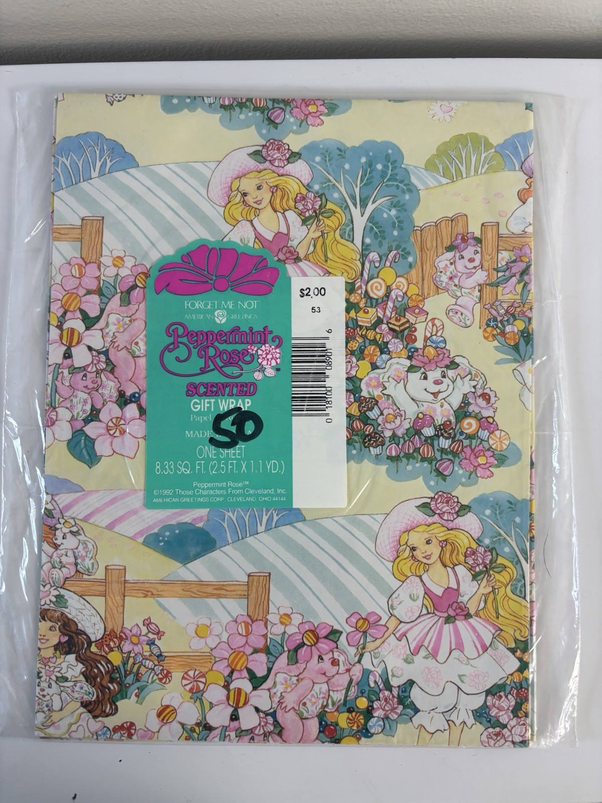 Vtg 1992 Peppermint Rose Scented Gift Wrap Lemon Drop Lily NOS Sealed
