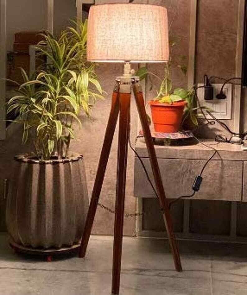 Antique Vintage Wooden Tripod Stand For Floor lamp Home Decor Item