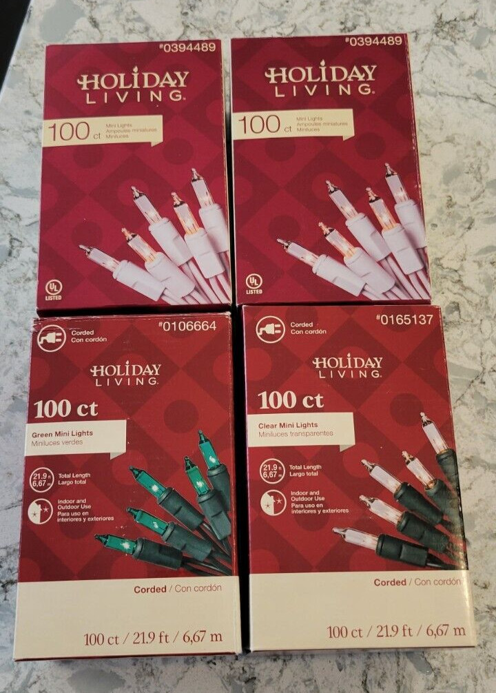 New Vintage Christmas Mini Lights Holiday Living Green White 4 Box Lot 400 Light