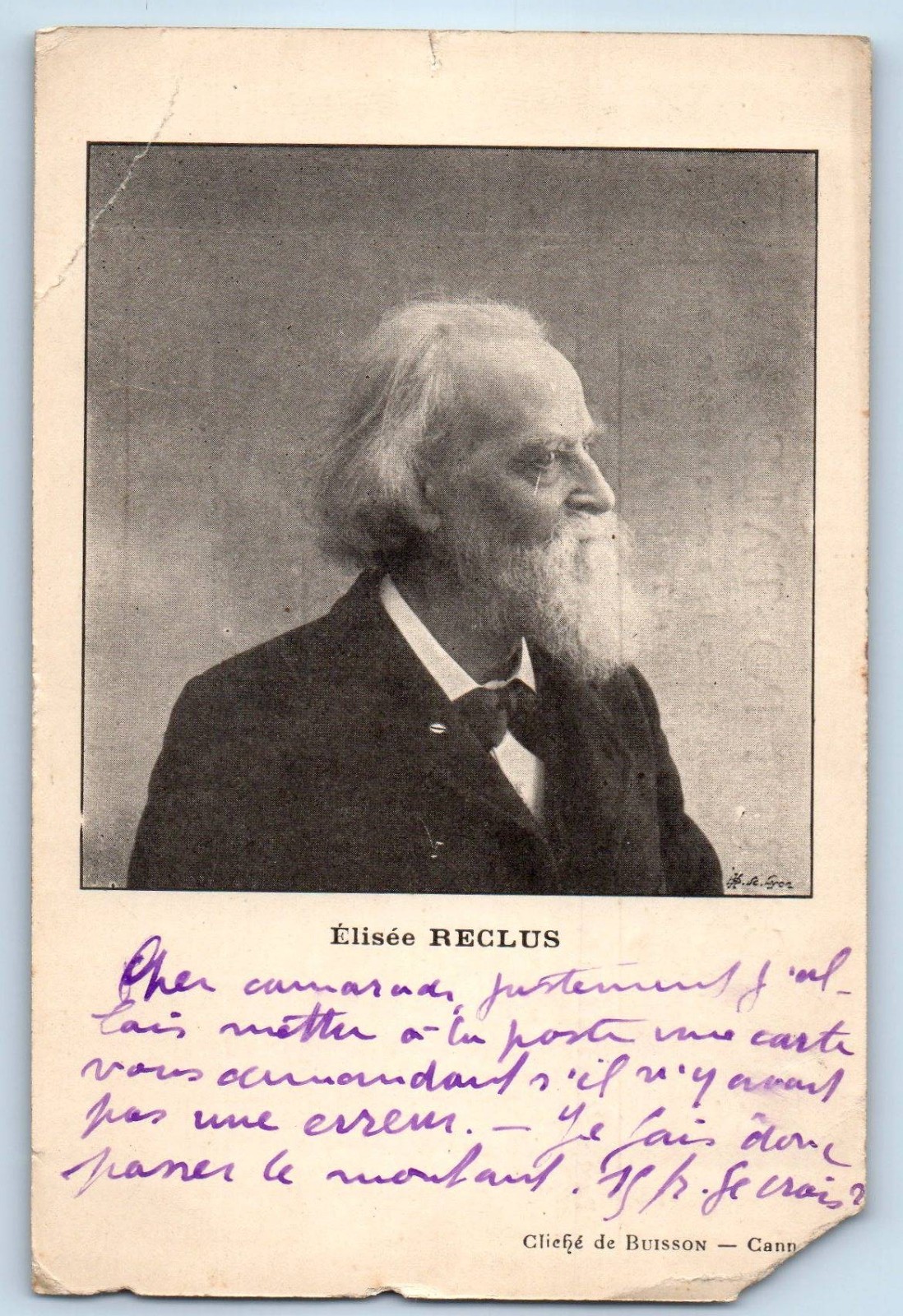 c1910's Elisee Reclus French Geographer Anarchist Portrait Antique Postcard