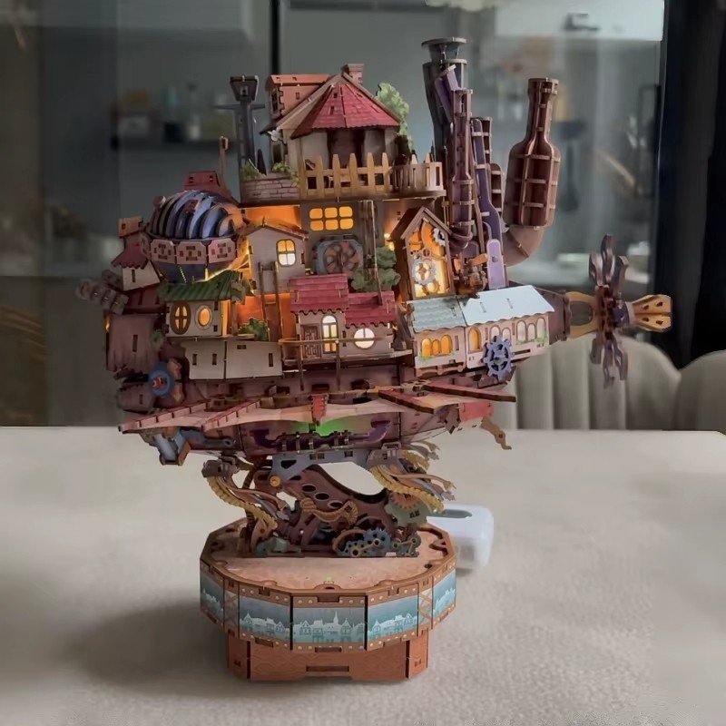 Tonecheer Travel Vessel Howl's Moving Castle Wooden Puzzle Building Blocks