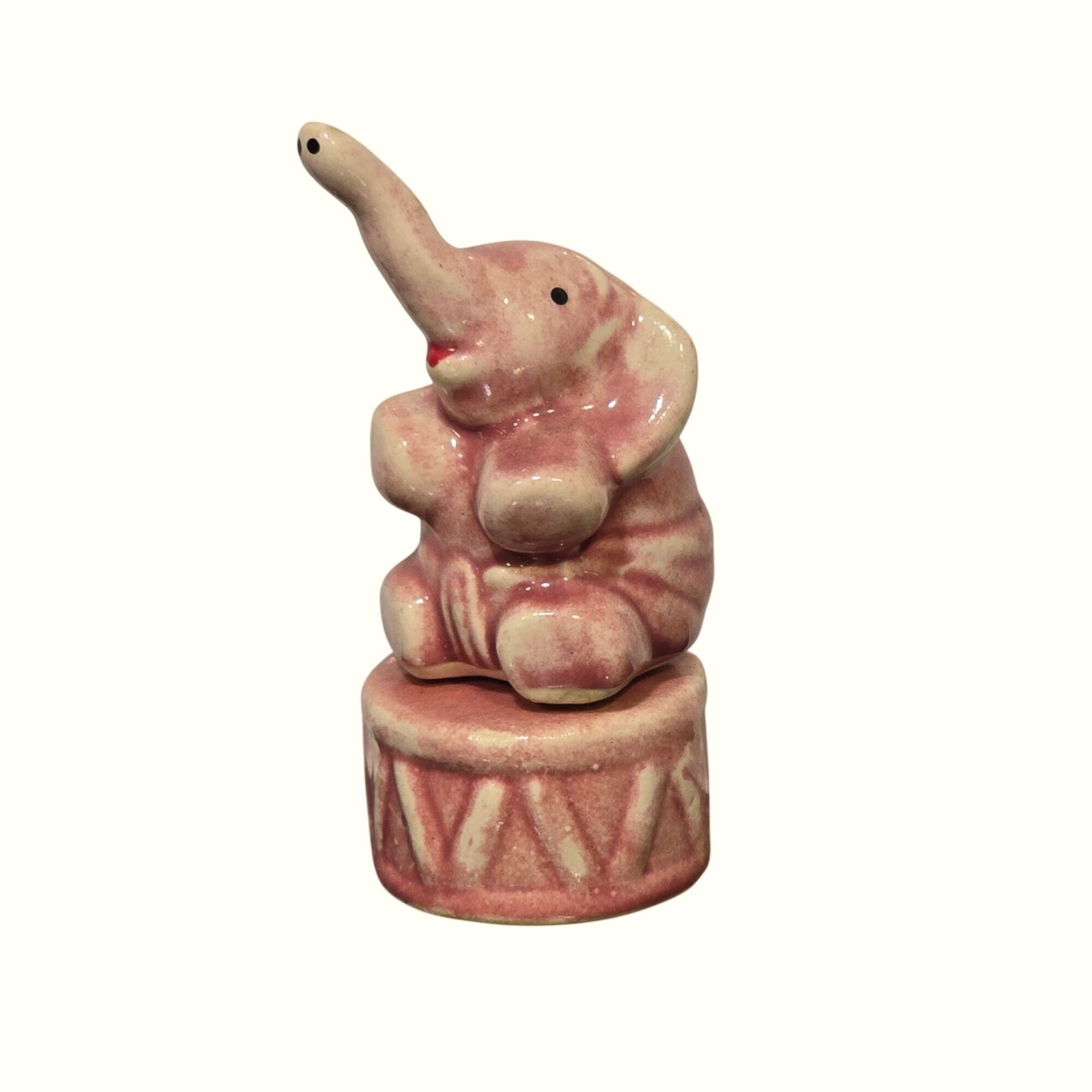 Vintage Japan Pink Porcelain Circus Elephant on Drum Figurine Kitsch Decor 1950s