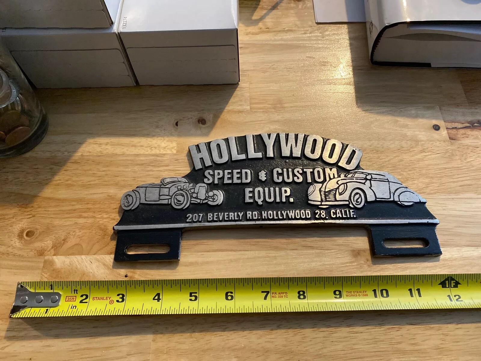 Hollywood Gorgeous License Plate Topper Frame Metal Patina NASCAR Racing GIFT