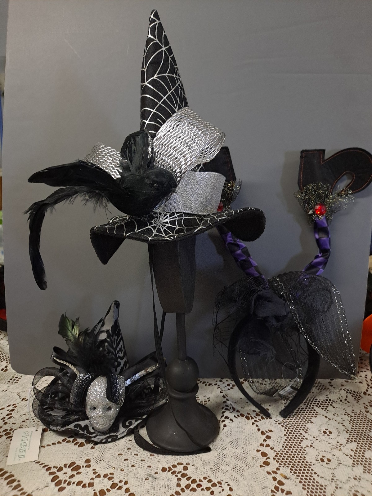 Lot3 Halloween Witch Hat With Bird Skull Barrette Witch Legs Headband Fascinator
