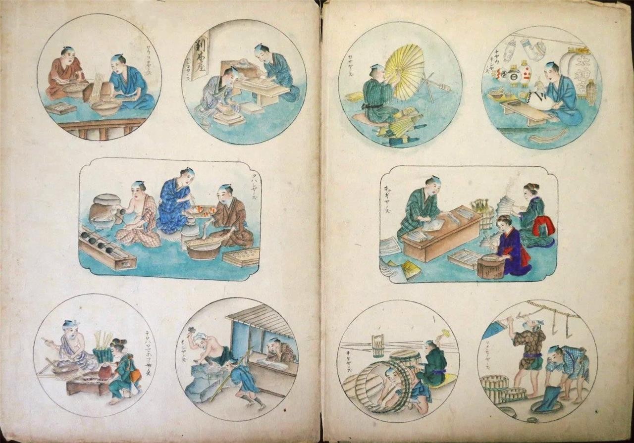 Antique Japanese Woodblock Print by Kitao Masayoshi -Crafts in Edo- c.1820s