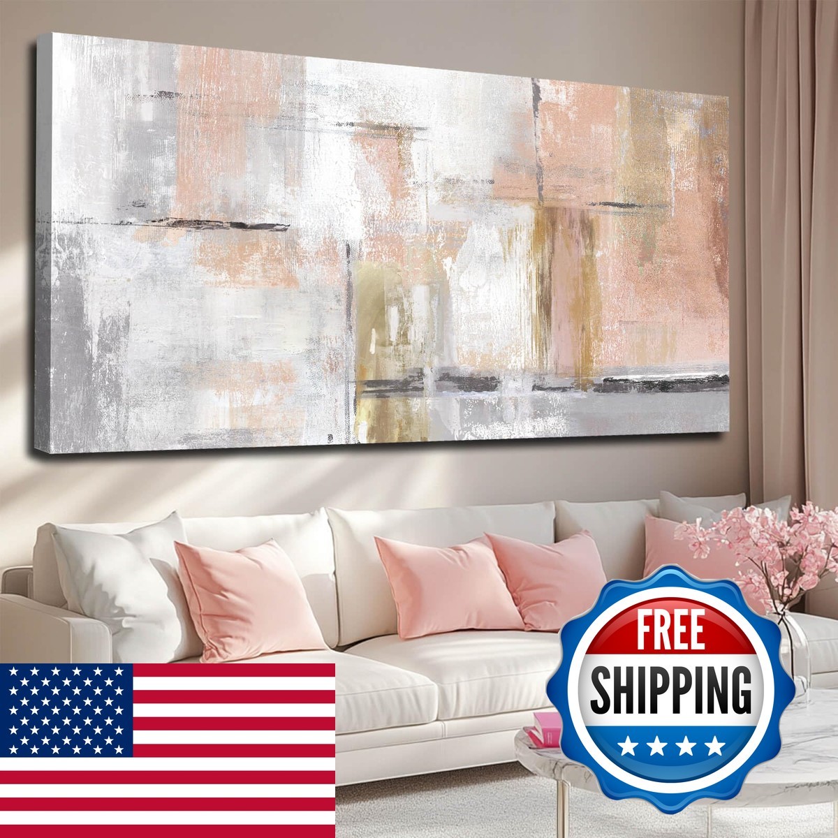 SOUGUAN Modern Large Abstract Canvas Wall Art Pink 29\