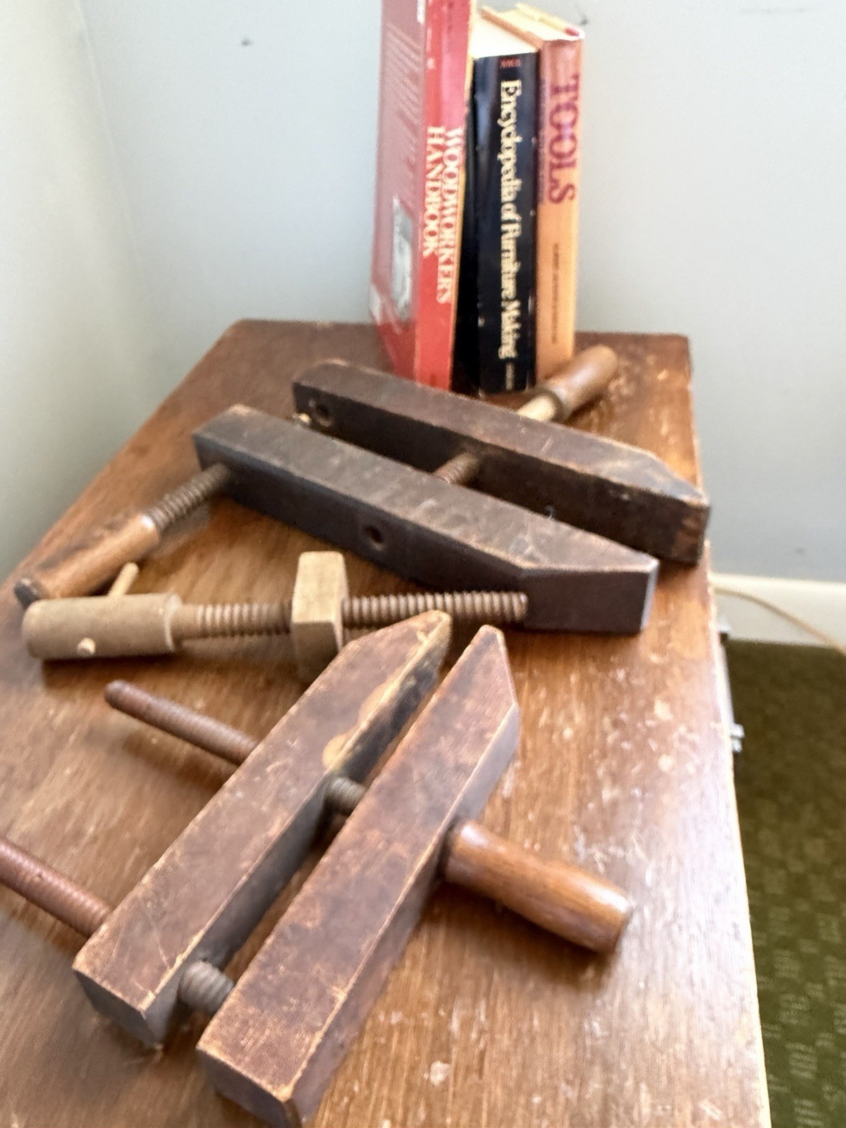 3 Antique Wood Handscrew Clamps: R.Bliss 13 ,JH Oneil Jr 811 and Primitive Tool