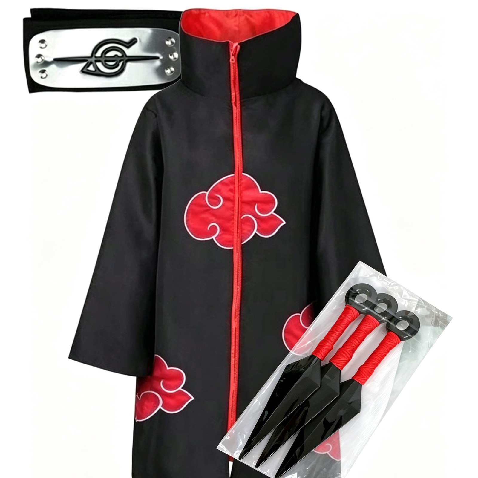 L Size 3‑Piece Naruto Akatsuki High‑Collar Cloak Cosplay Set