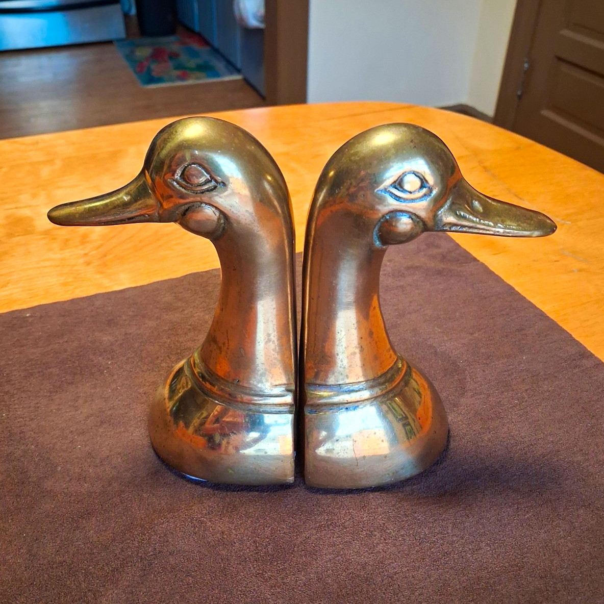 Vintage mid century brass duck head book ends 