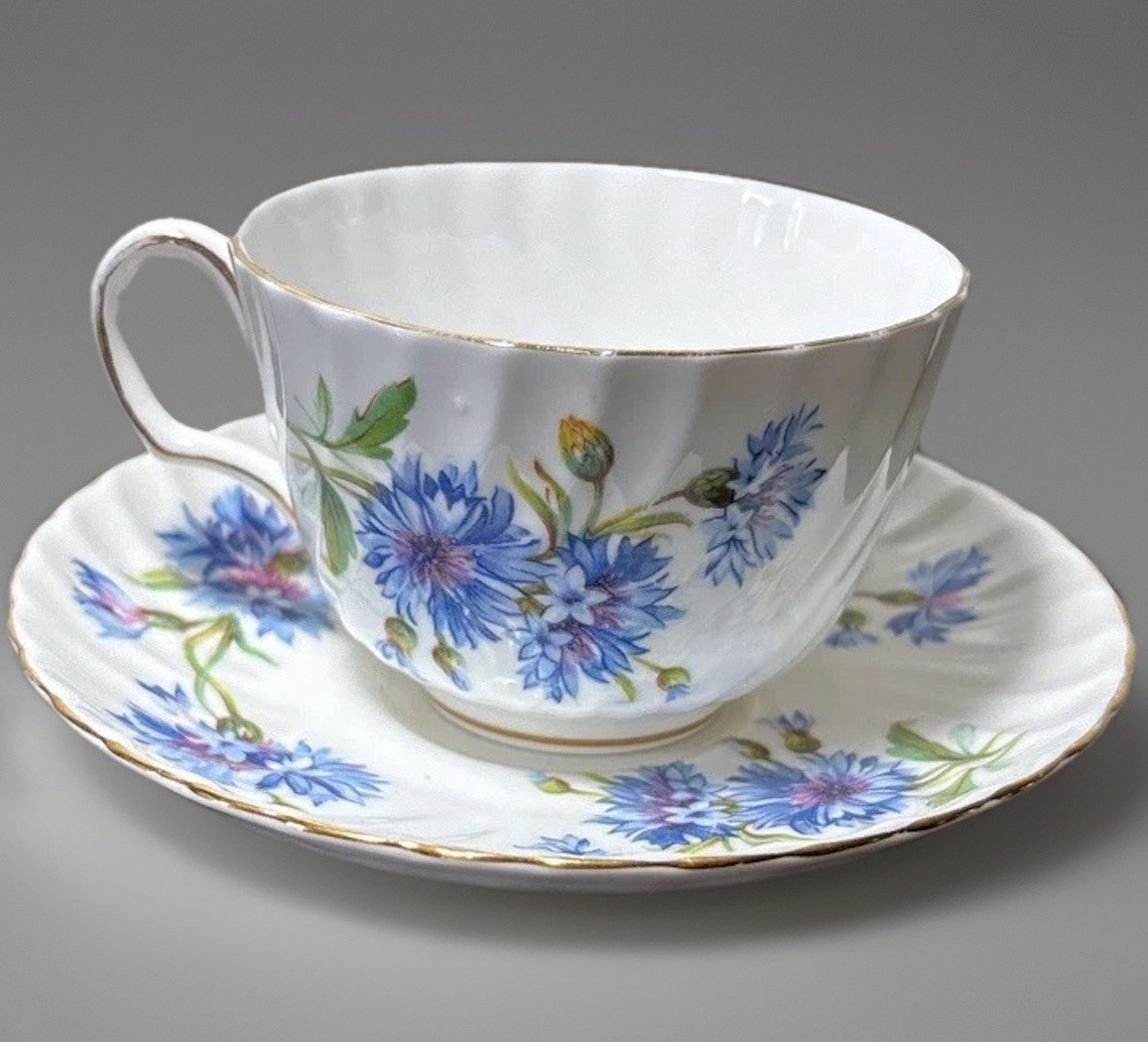 Vintage Adderley Bone China Tea Cup and Saucer Blue Cornflower Floral England