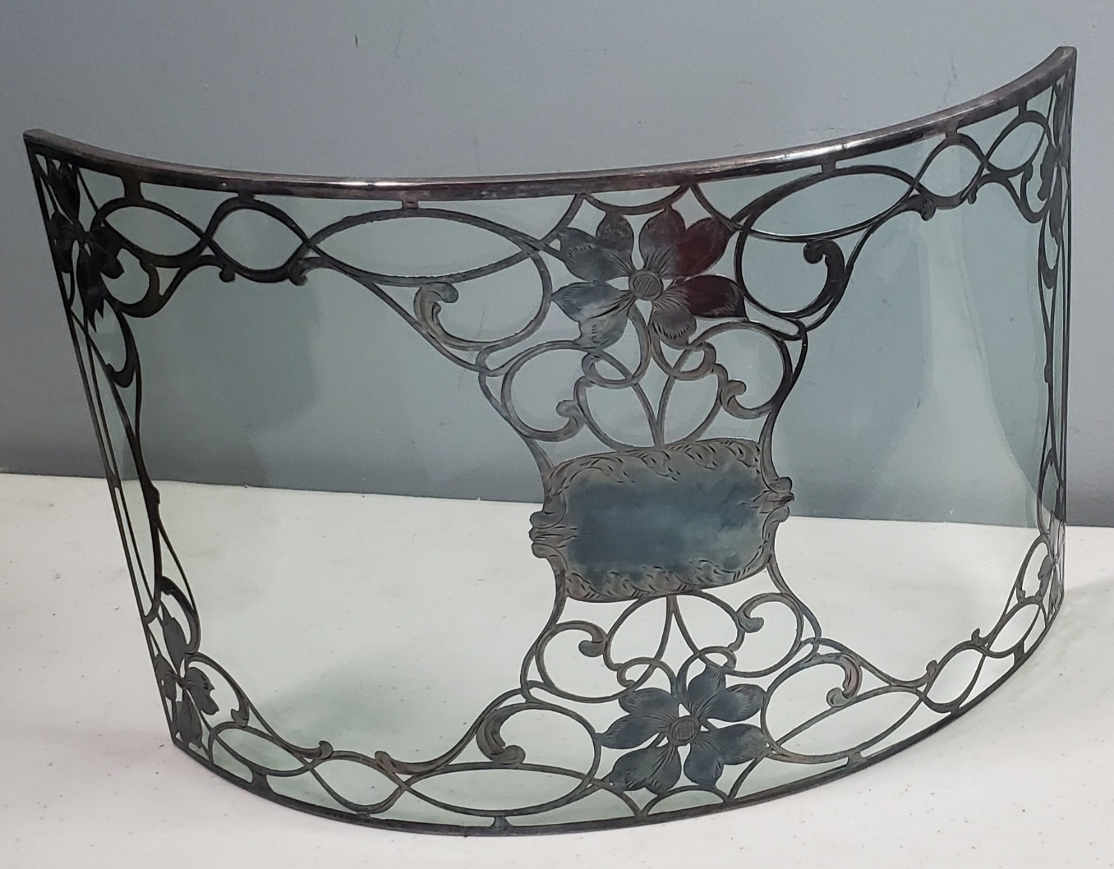 1910s Candle Guard Shield w/ Silver Overlay on Curved Glass - Rubin Collection 