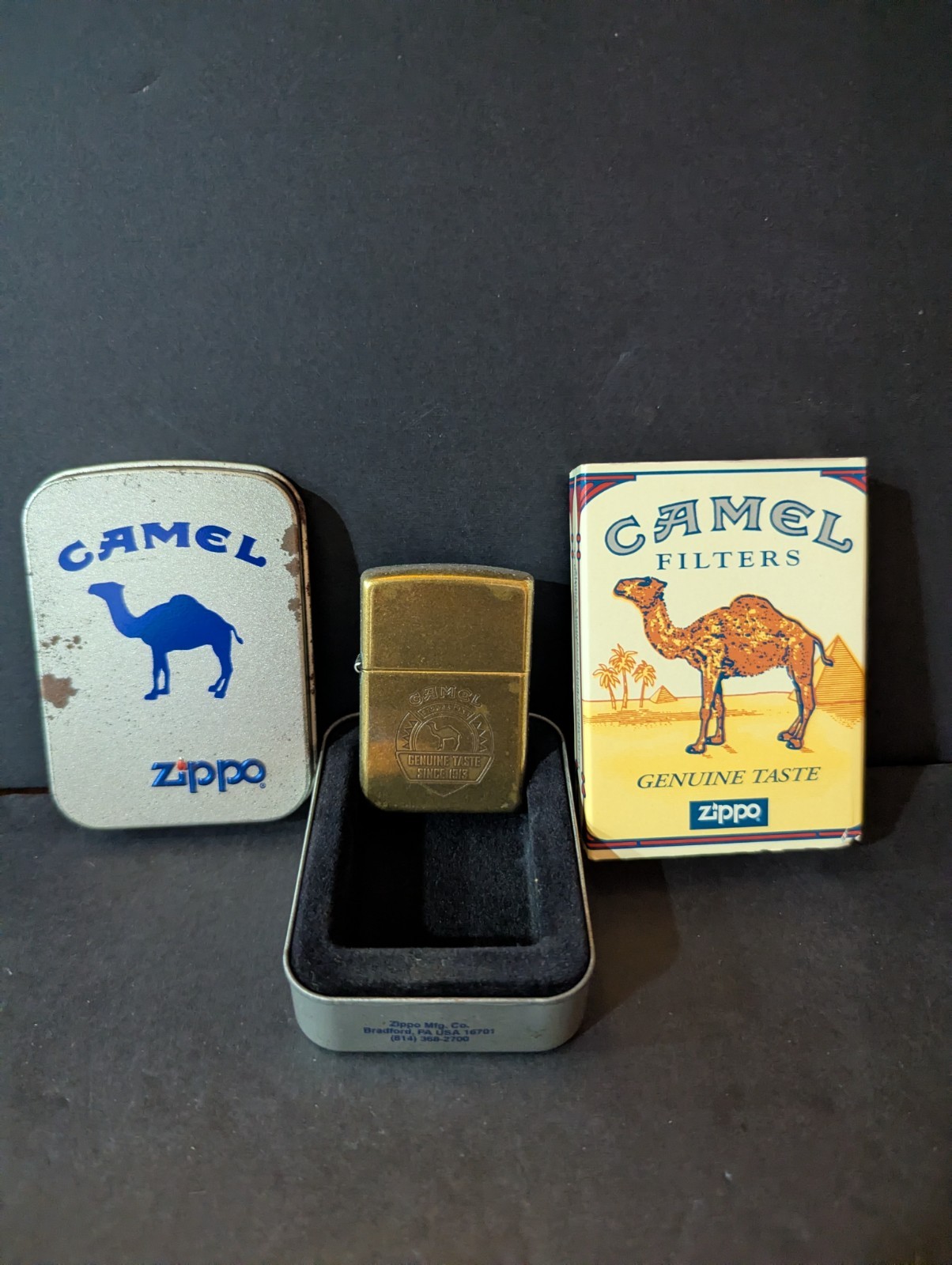 ZIPPO 1997 CAMEL GENUINE TASTE ANTIQUE BRASS LIGHTER 201FB
