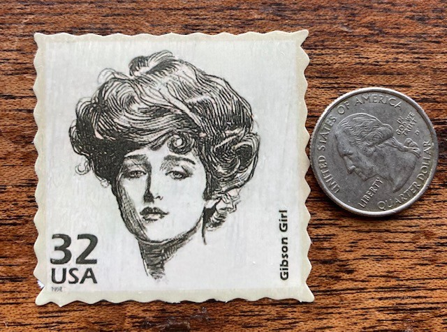 Gibson Girl USA Postage Stamp STICKER Retro Vintage Style World Travel Postcard