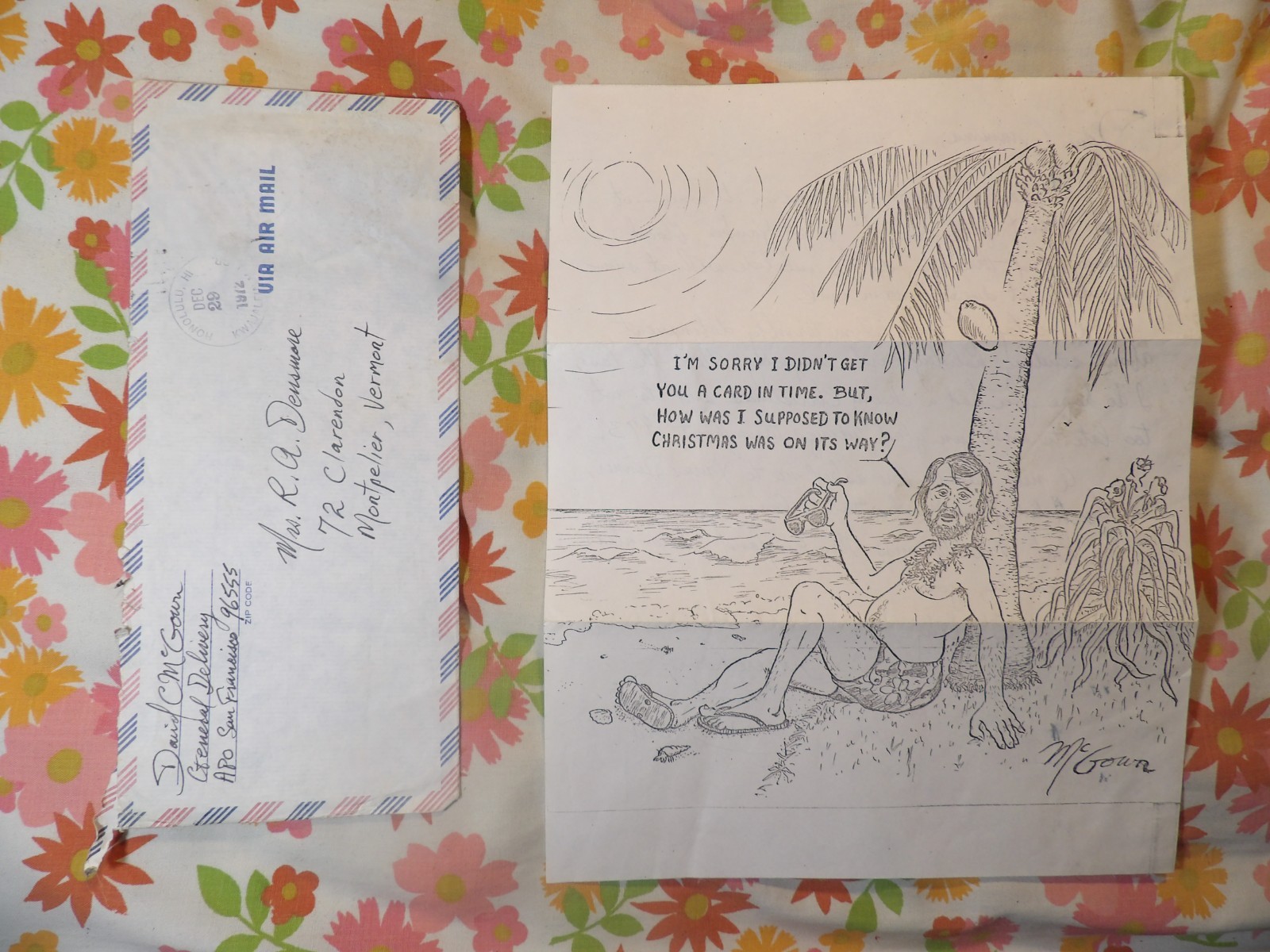 Vintage 1972 Vietnam Era Military Letter Surf Comic Kwajalein Atoll Cancellation