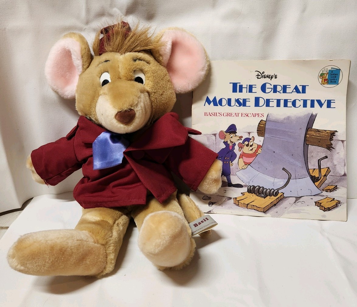 Vintage 1986 Disney Basil Plush The Great Mouse Detective Caltoy w/ Golden Book