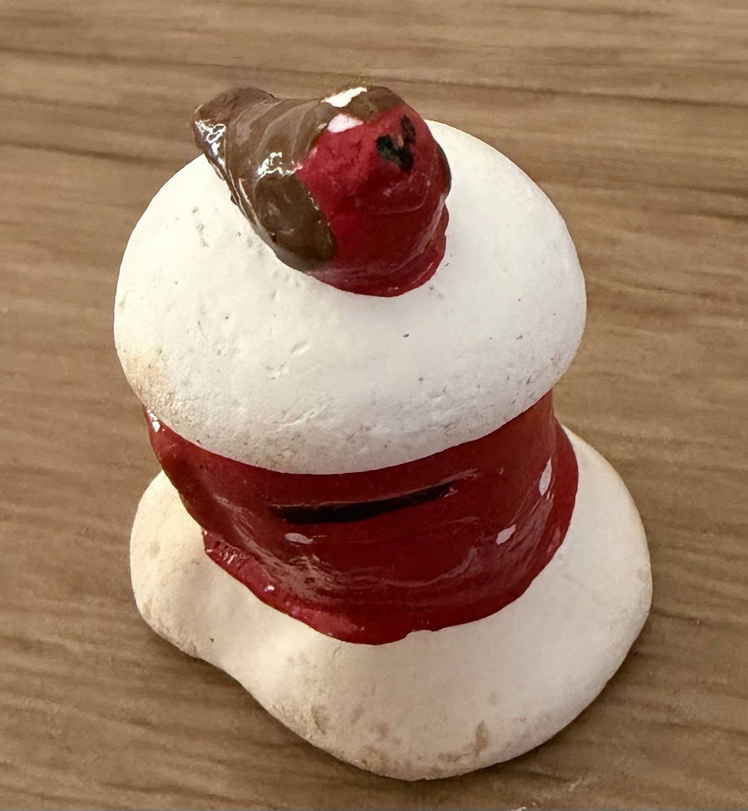 Vintage Antique Bisque Red Hydrant With Cardinal Holiday Christmas Mini Figurine