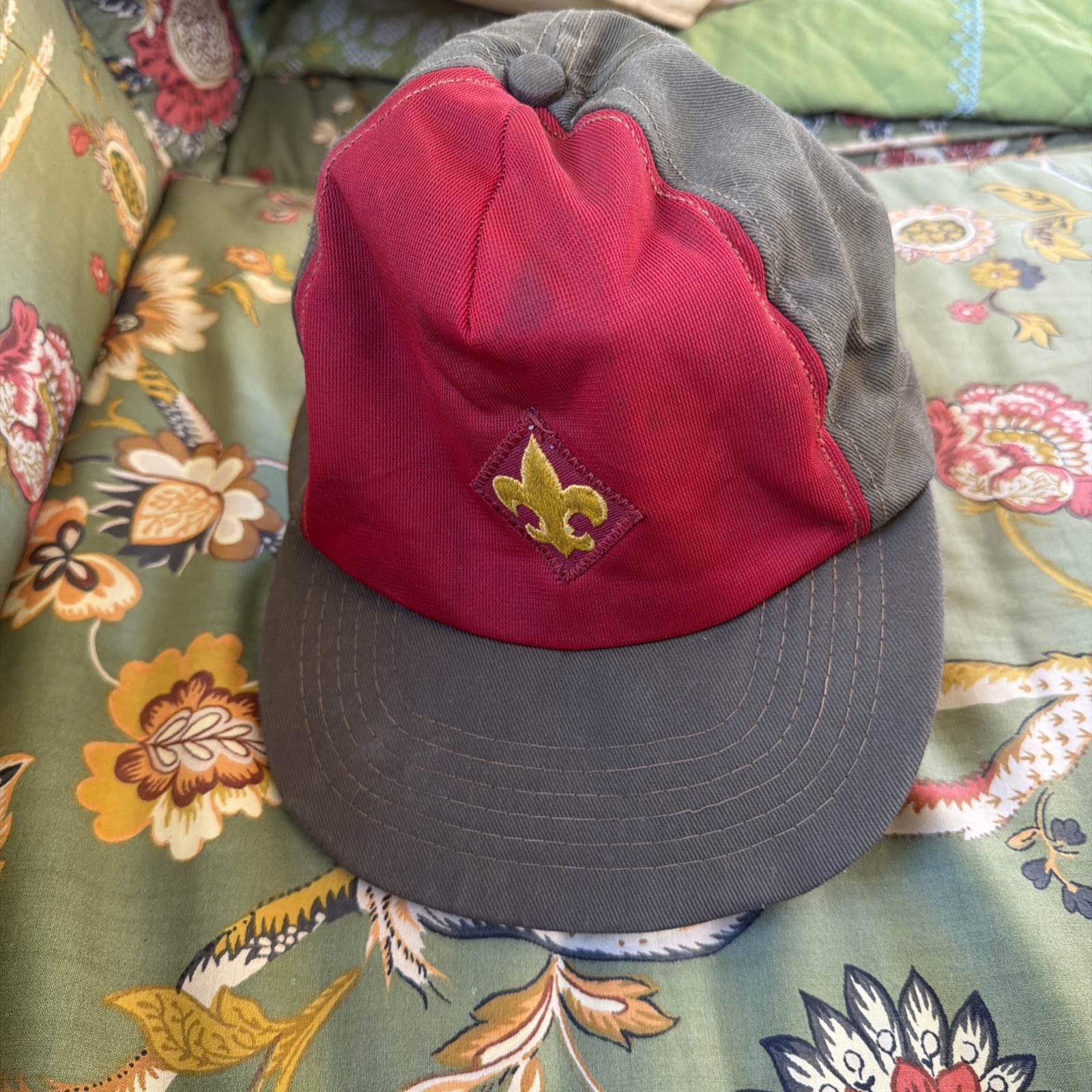 VTG Boy Scouts of America Hat Red Green Snapback USA Made 80s 90s Cap Med/Large