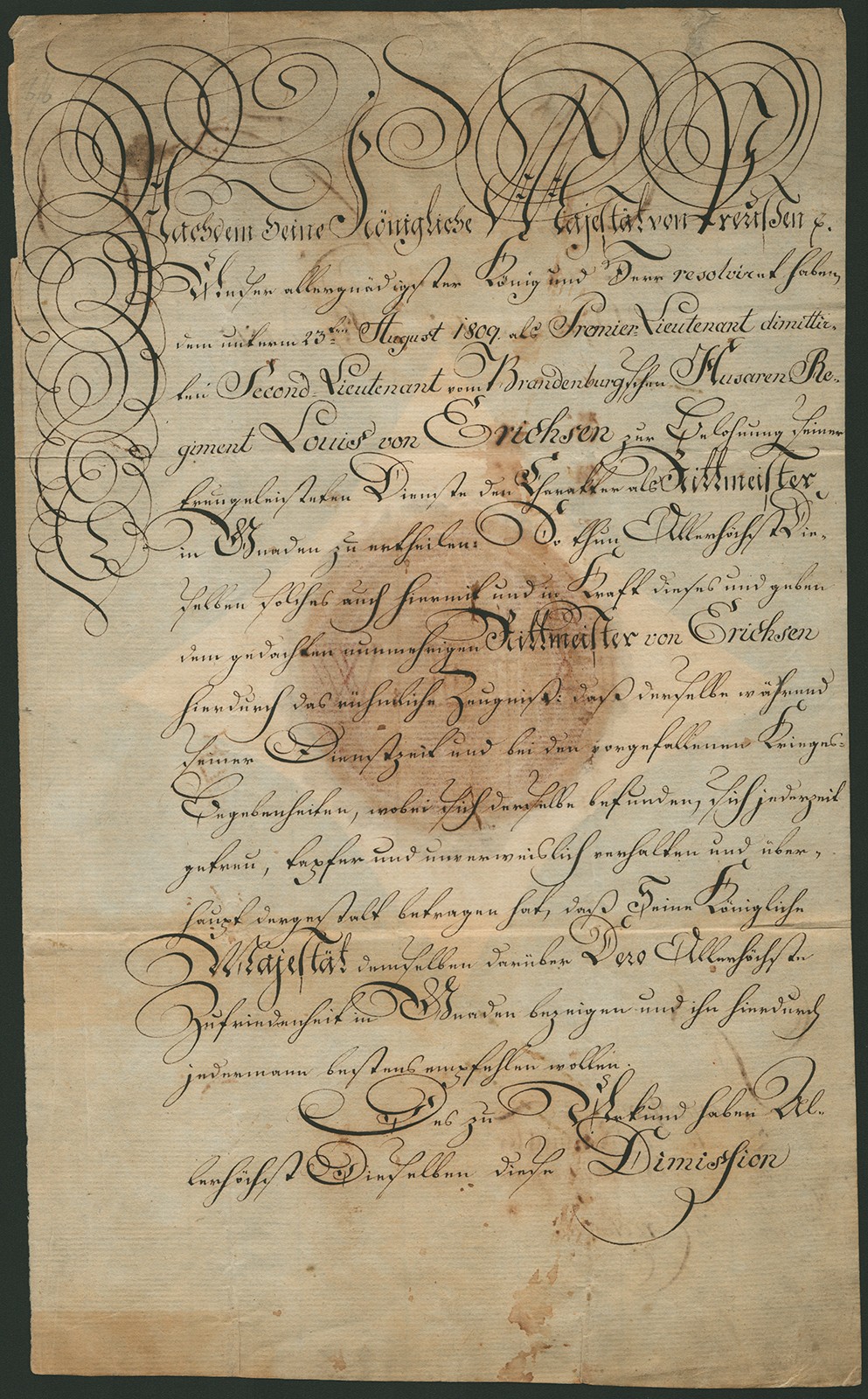 KING FREDERICK WILLIAM III - MILITARY APPOINTMENT SIGNED 04/12/1810