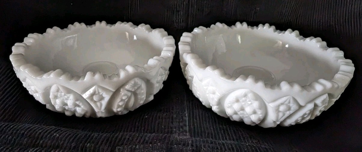Vtg 60s Pair LE Smith White Milk Glass Arch & Cain Candle Holders #366 Hvy 4.5\