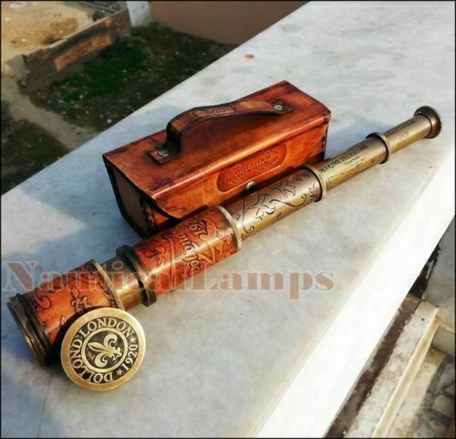 ANTIQUE BRASS TELESCOPE MARINE NAUTICAL LEATHER PIRATE SPYGLASS VINTAGE SCOPE