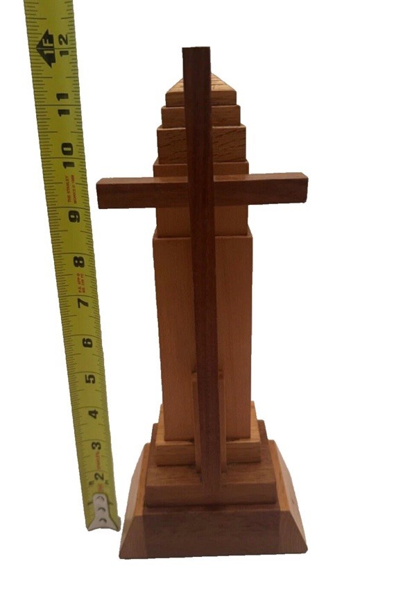 Look Vintage Wood Cross Figurine Sculpture 12” On base Large Handmade