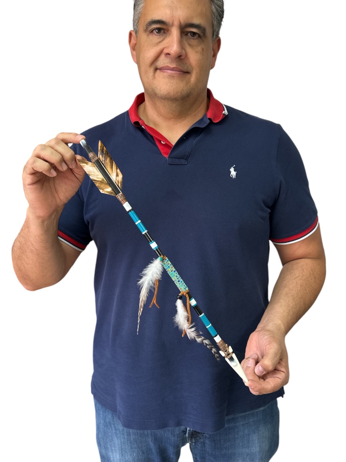 decorative  REAL NAVAJO ARROW , handcrafted , made by Carlos Longoria , Teal