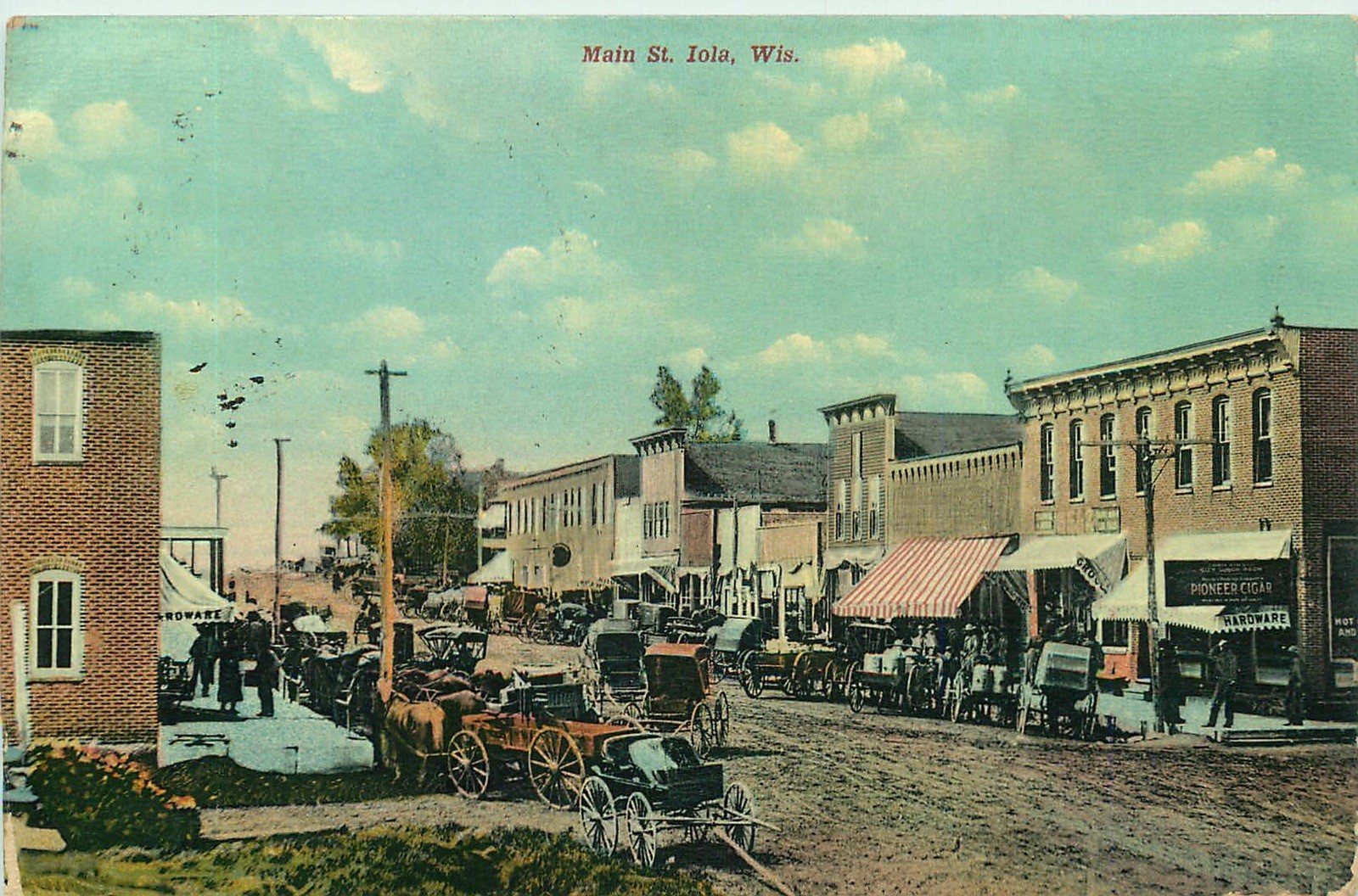 c1910 Main Street, Iola Wisconsin Vintage Postcard