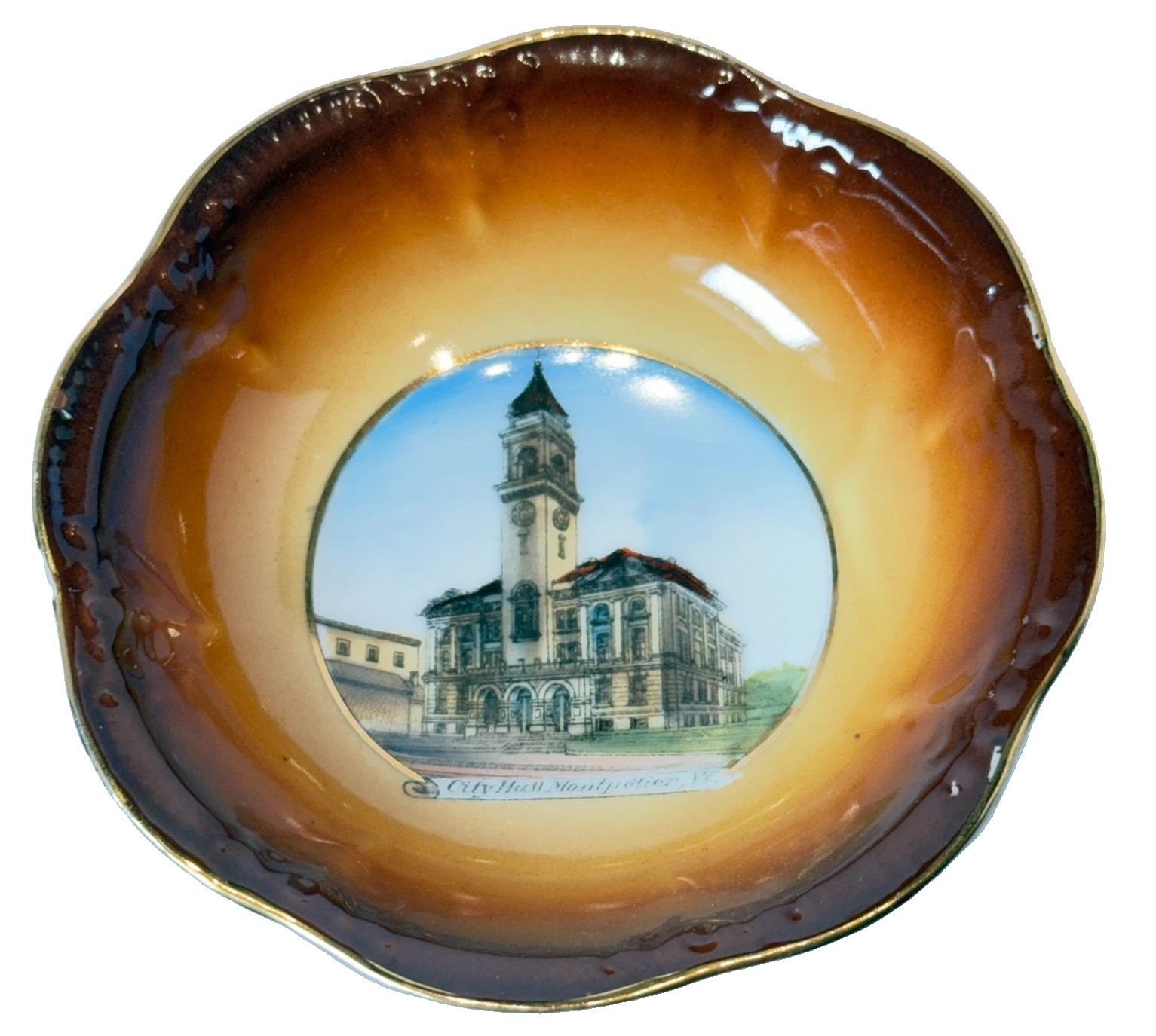 CITY HALL - MONTPELIER VT VERMONT Souvenir Porcelain Trinket CHINA ANTIQUE DISH