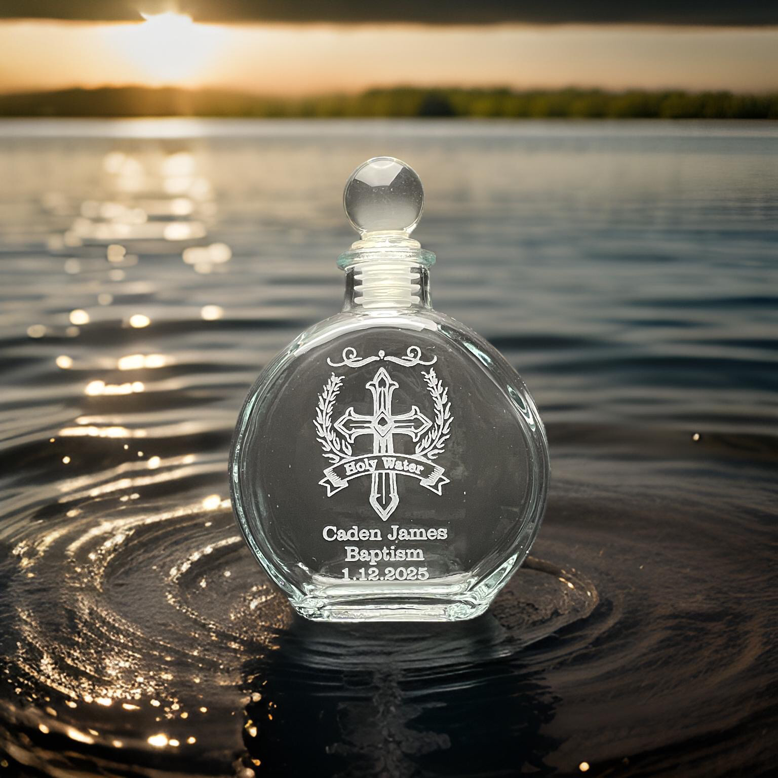 Personalized Etched Baptism, Confirmation, 1st Communion Holy Water Bottle 6oz