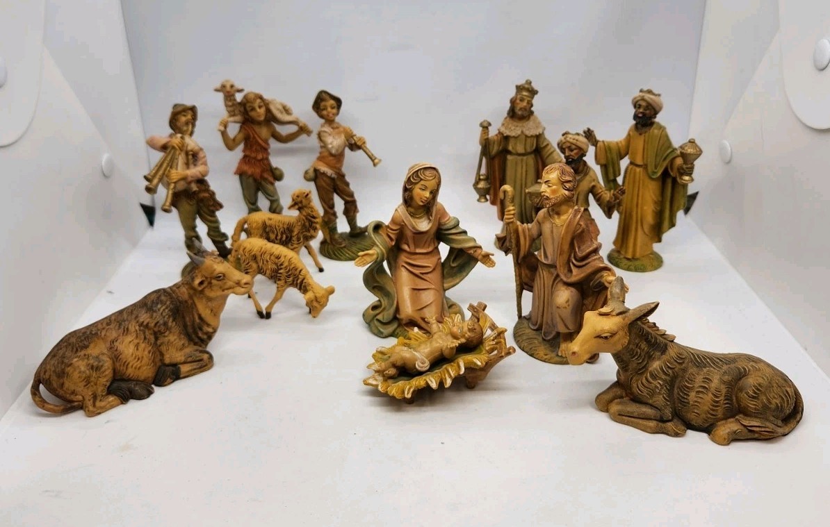 Vintage Fontanini Italy Nativity Set 5” 1960’s-1970’s Polymer 14 Piece Set