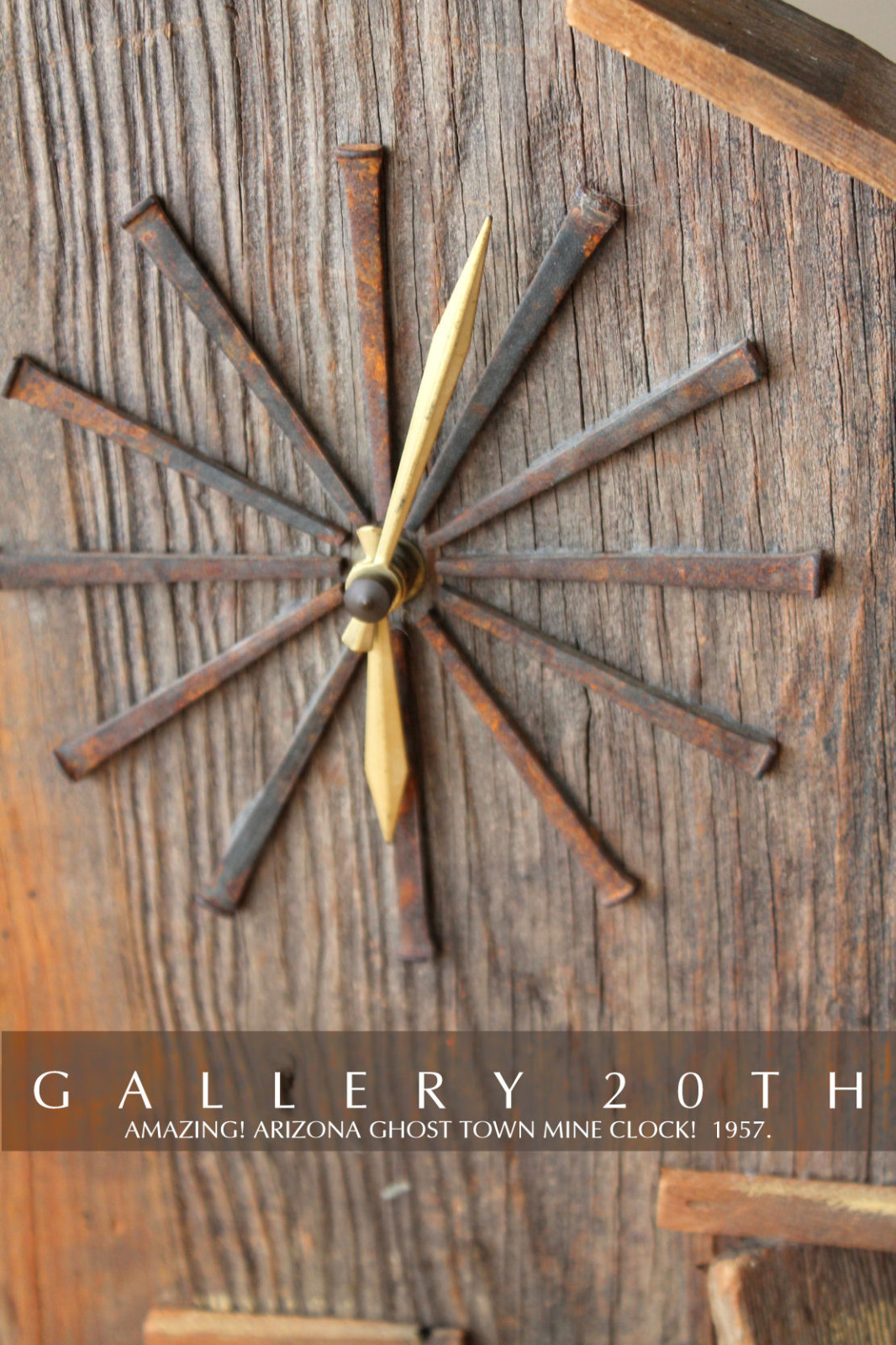 WILD WEST ARIZONA MID CENTURY GOLD MINE CLOCK 50'S 60'S WOOD COWBOY MODERN VTG