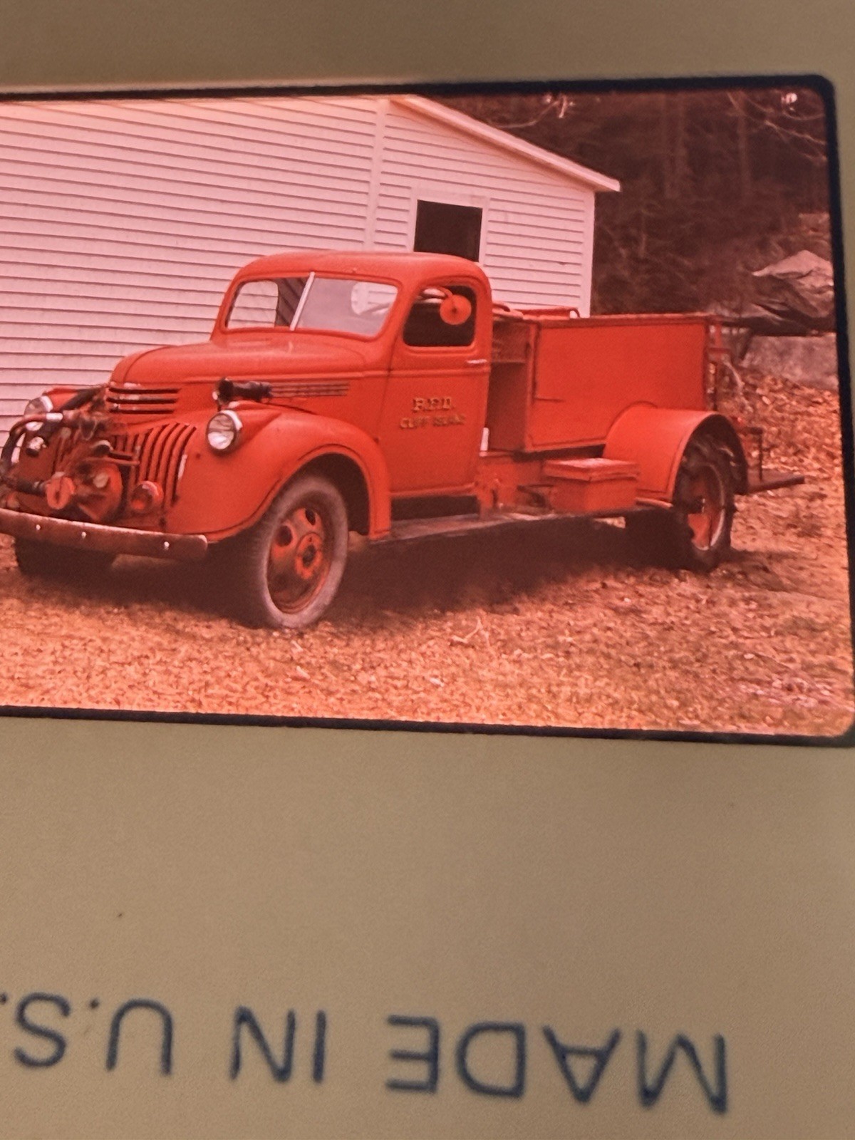 Vintage 35mm Slide Cliff Island Fire Dept Portland Maine 1940s Chevy Truck PFD