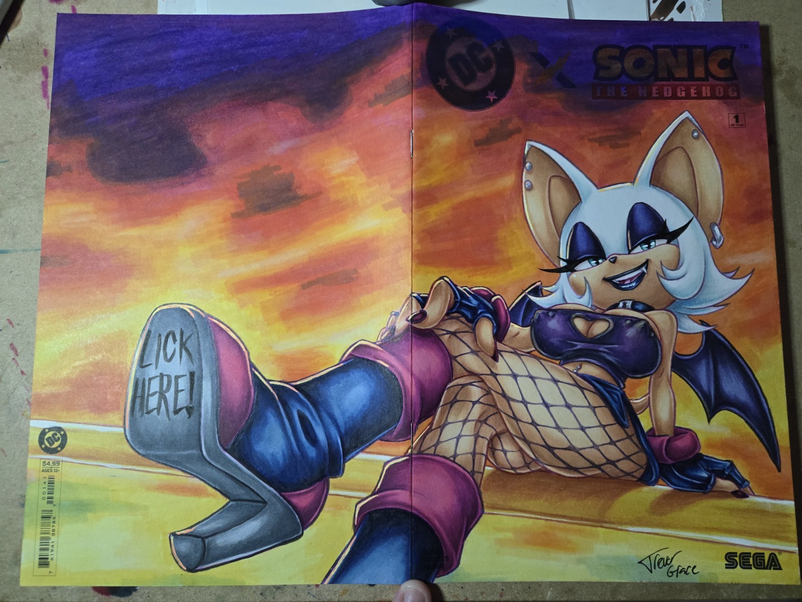 DC X Sonic The Hedgehog 1 Blank Rouge the Bat art by Trevor Grace 