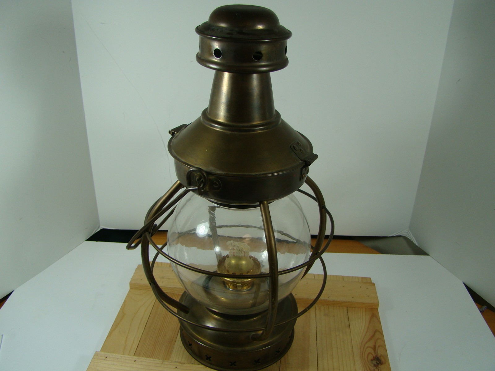 antique large round onion glass lantern lamp  original Vintage 17 x 9 inches