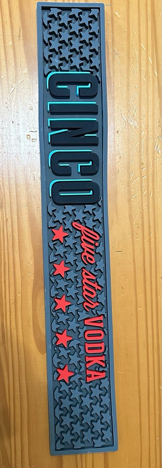 Cinco Five Star Vodka Bar Mat 23” x 3.5” Promotional Rubber Drink Mat