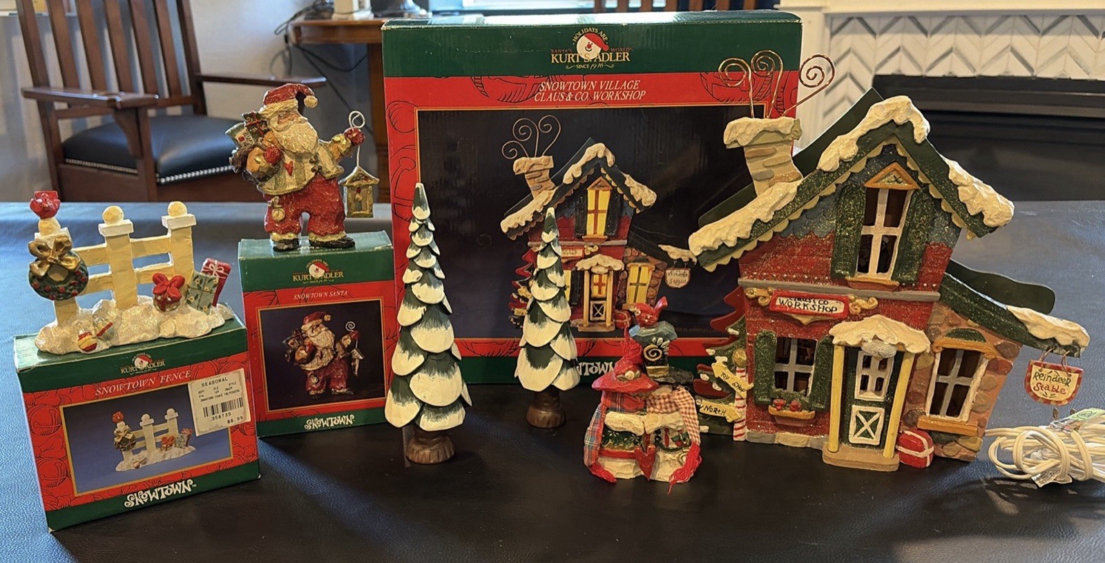 Kurt S Adler Snowtown Claus & Co Workshop Lighted Christmas Village Santa Lot