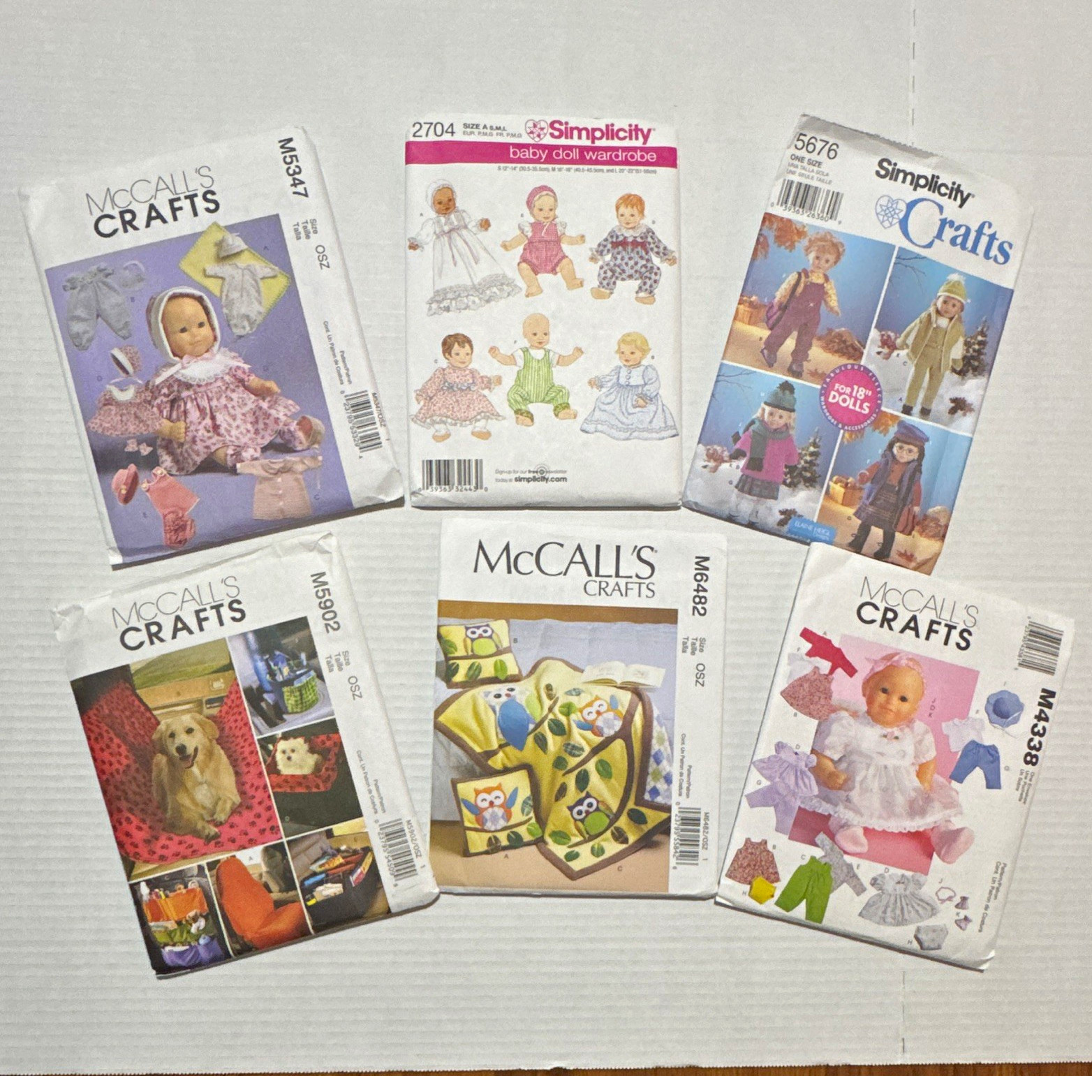 McCall’s & Simplicity Sewing Pattern Lot M5347 M5902 M6482 2704 5676 Doll/Crafts
