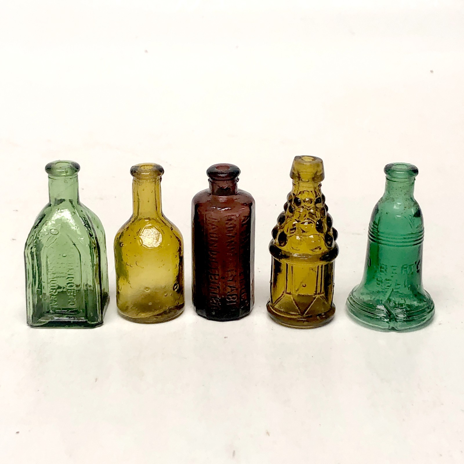 Lot of 5 Vtg 1970s Miniature Glass Bottles Made in Taiwan Bitters Liberty Bell