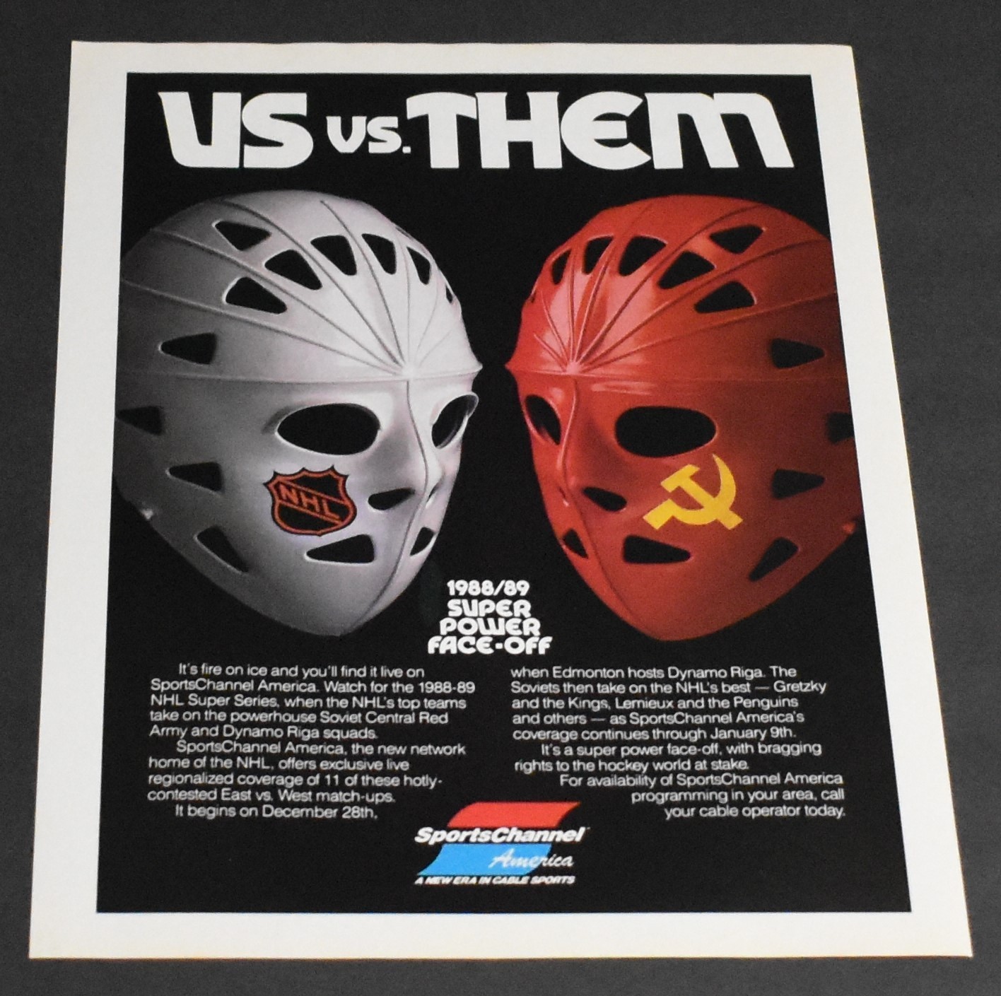 1988 Print Ad Us vs. Them Super Power Face-Off NHL Russia Sports Channel Hockey