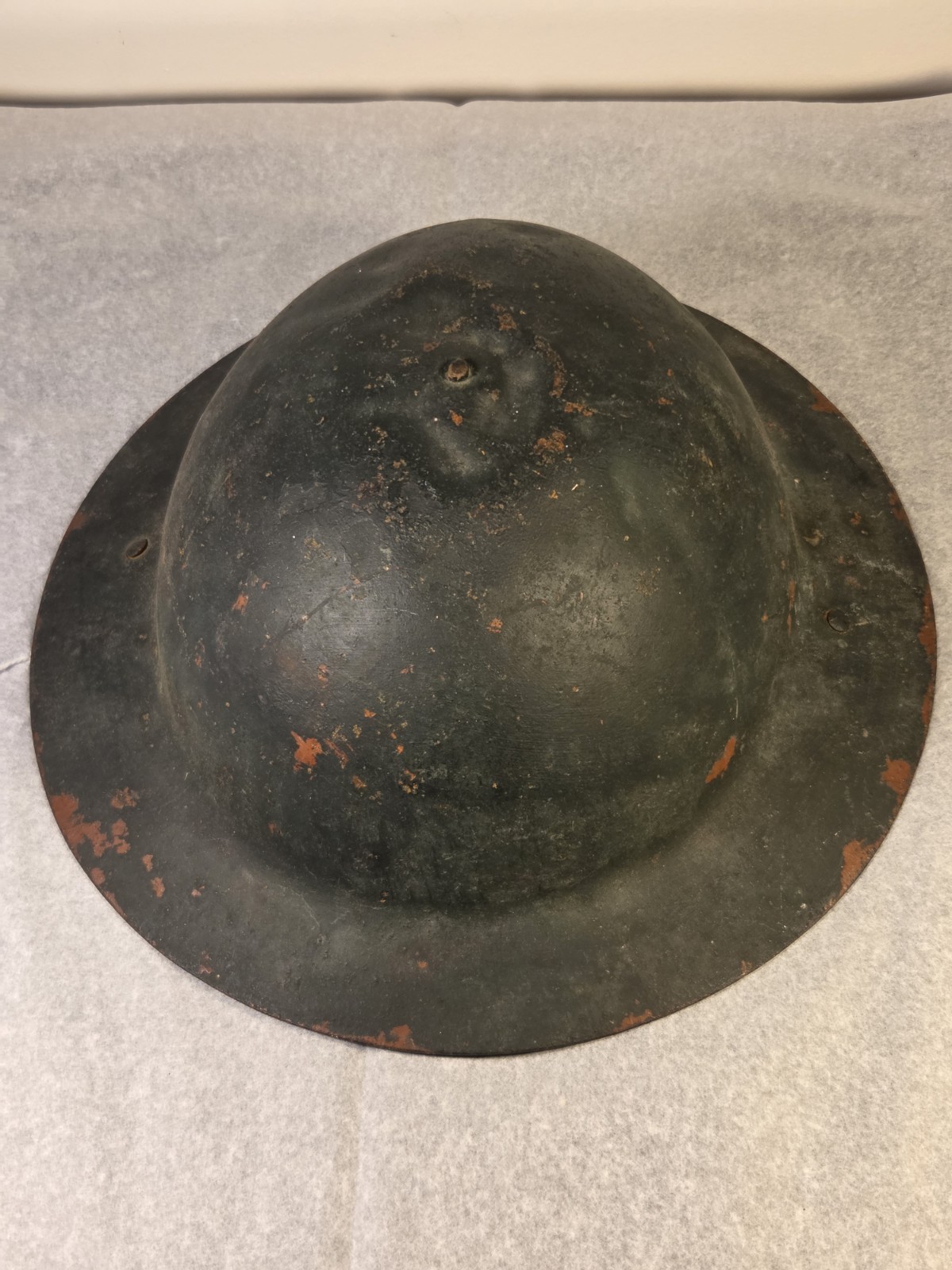 WWI British MK1 Brodie Helmet US Doughboy AEF Horizon Blue Paint Split Pin Shell
