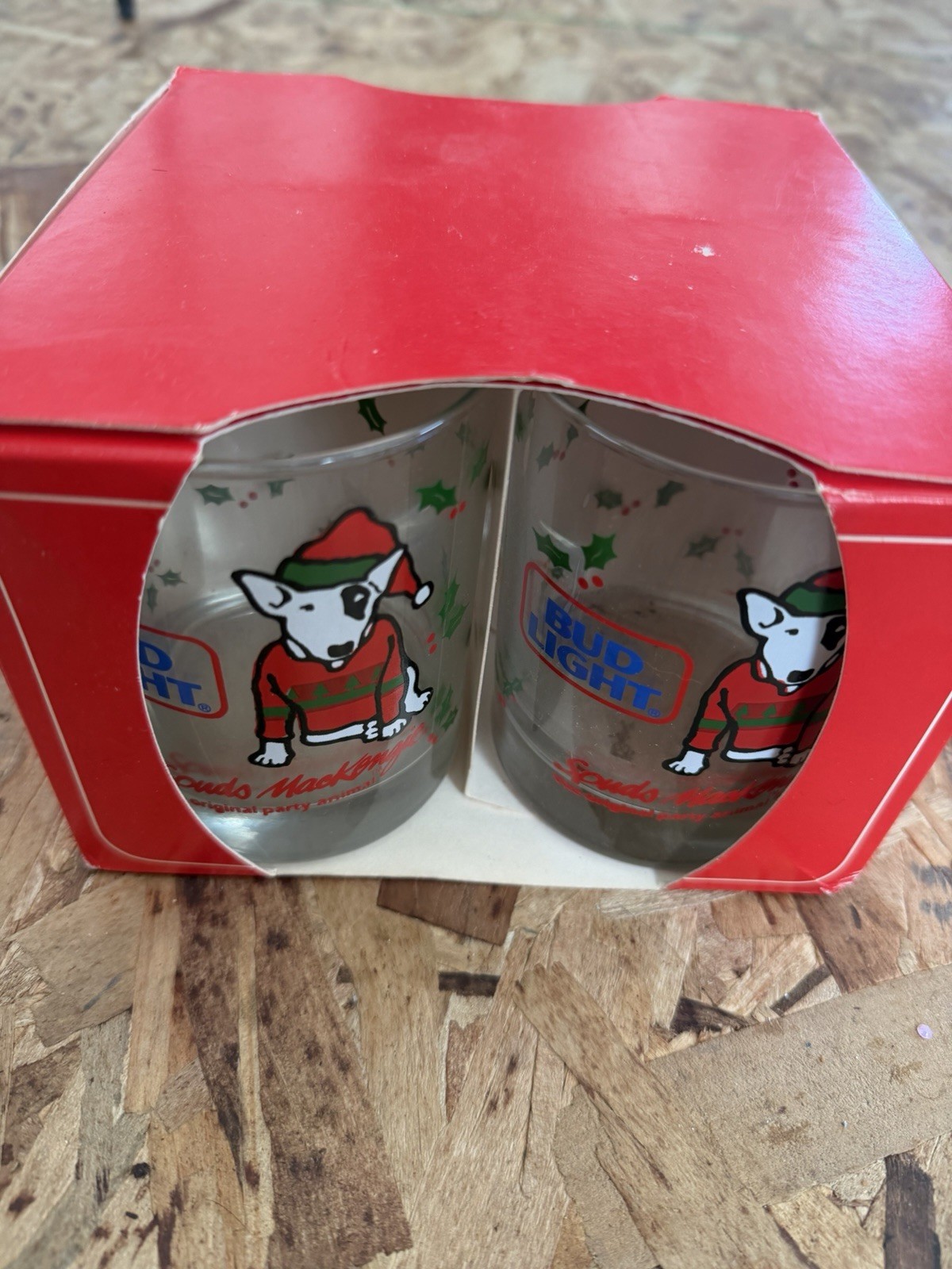 1987 Bud Light Spuds MacKenzie Christmas beer glasses Budweiser Man Cave