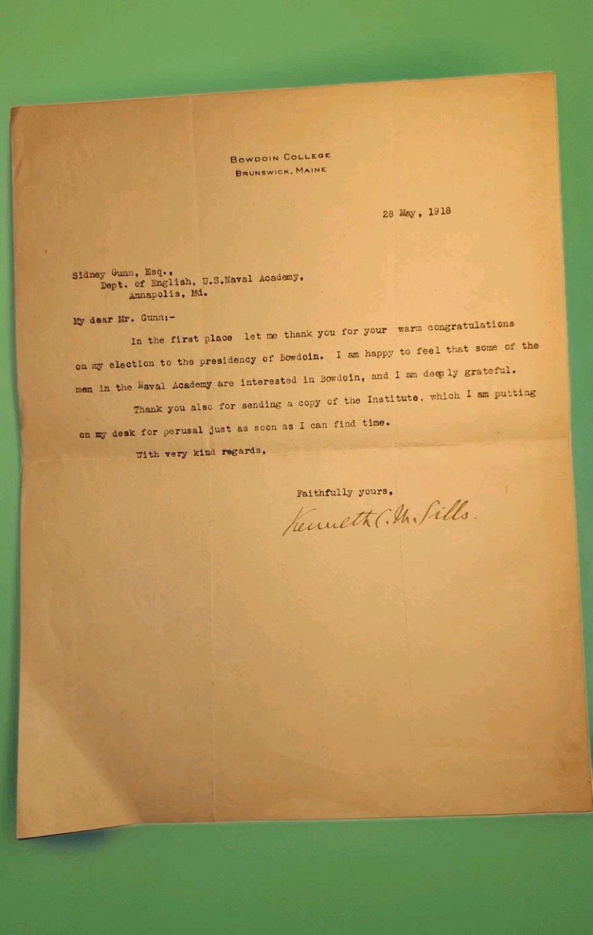 Kenneth C.M. Sills Bowdoin President Signed Letters 1918 1924 Naval Academy