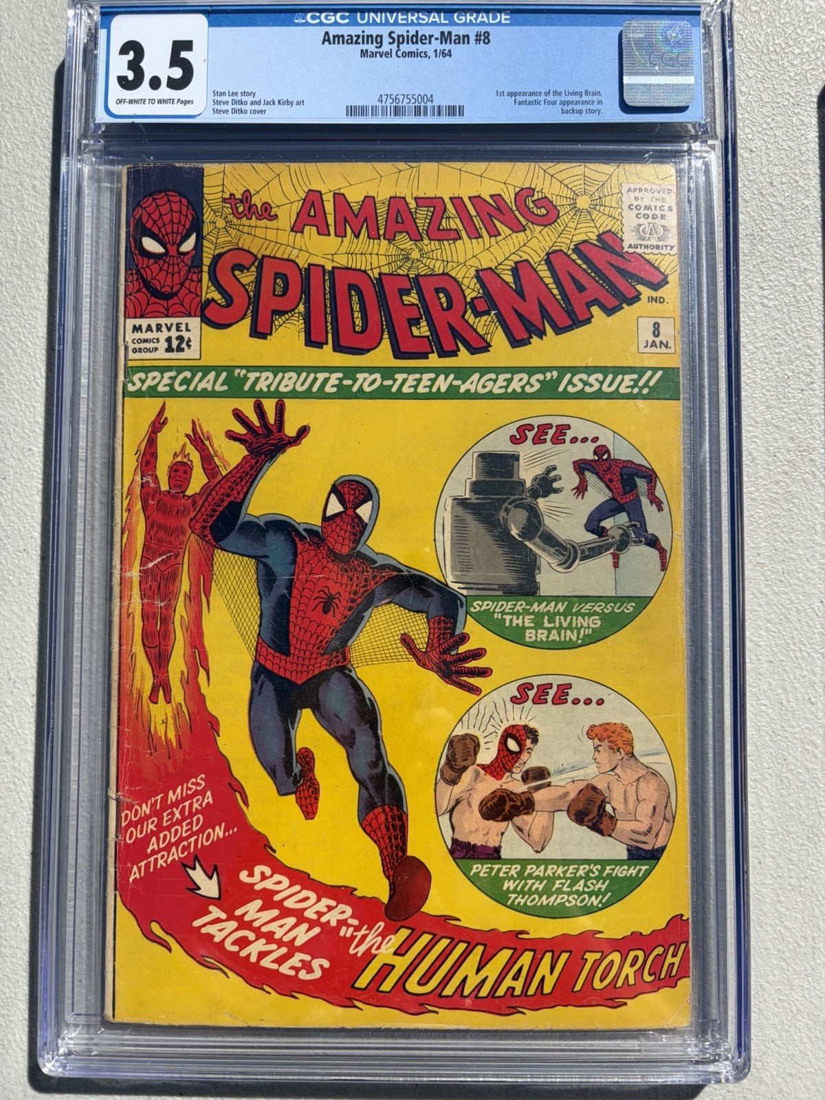 Amazing Spider-Man 8 1964 Marvel Comics CGC VG- 3.5 Fantastic Four Human Brain